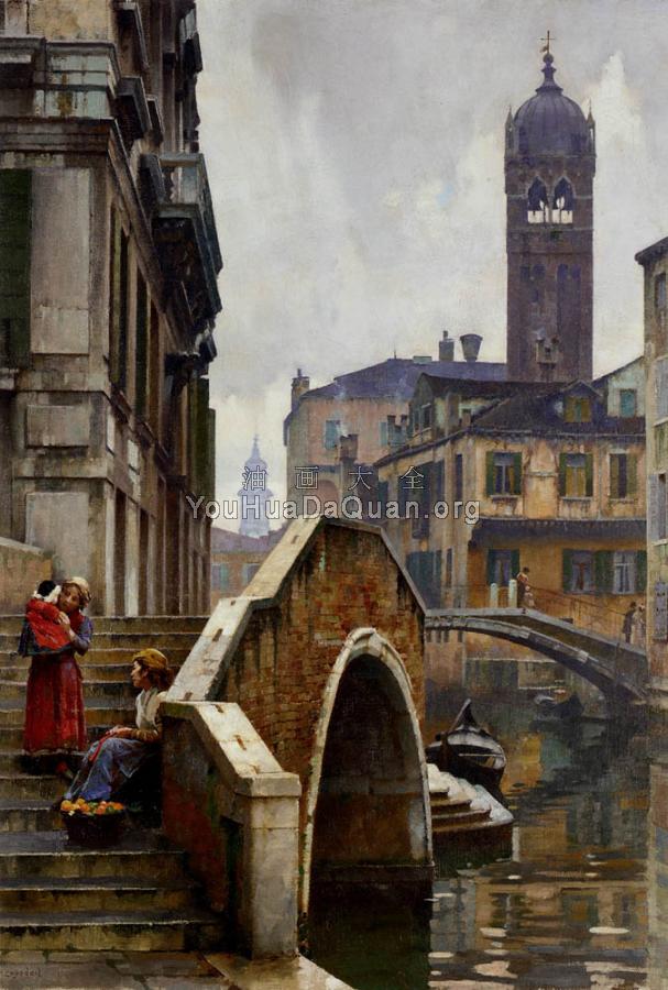The Ponte Dei Pugni Venice With The Campanile Of Sta Fosca Beyond - 威廉·罗古斯戴勒